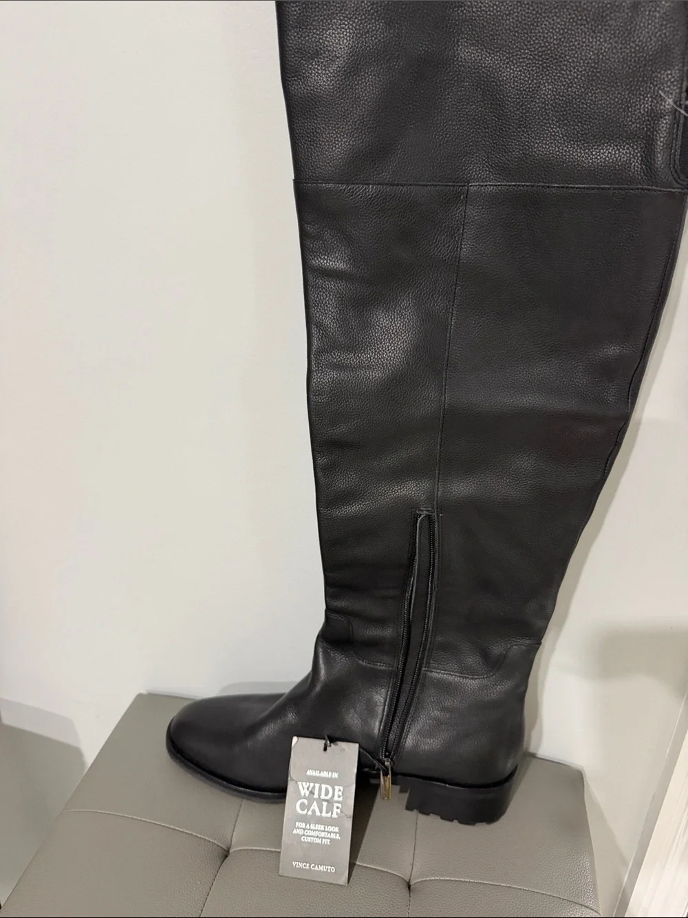 Vince Camuto Black Leather Over-the-Knee Wide Calf Boots